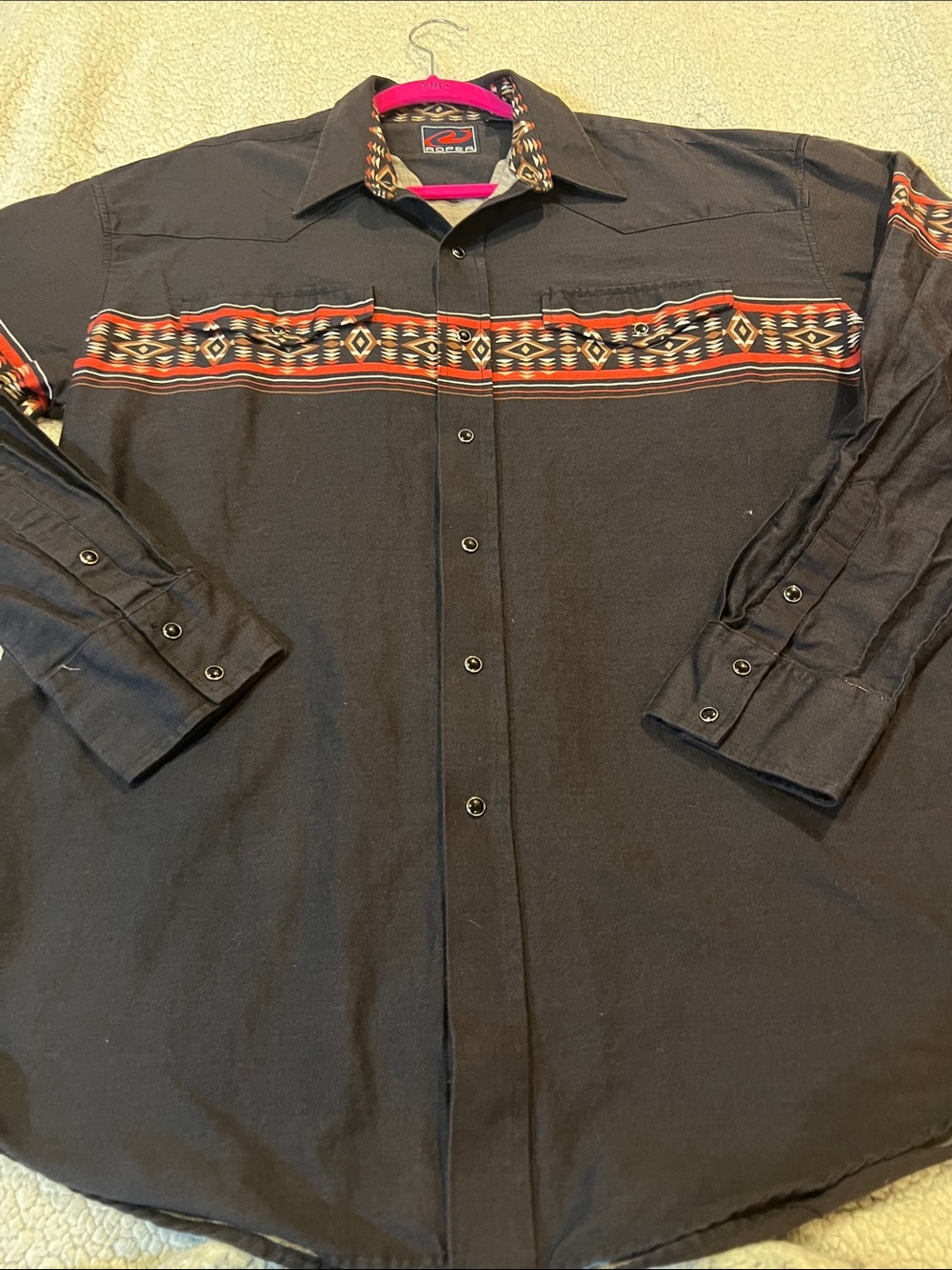 Roper Black Long-Sleeve Button-Down Shirt with Aztec Stripe